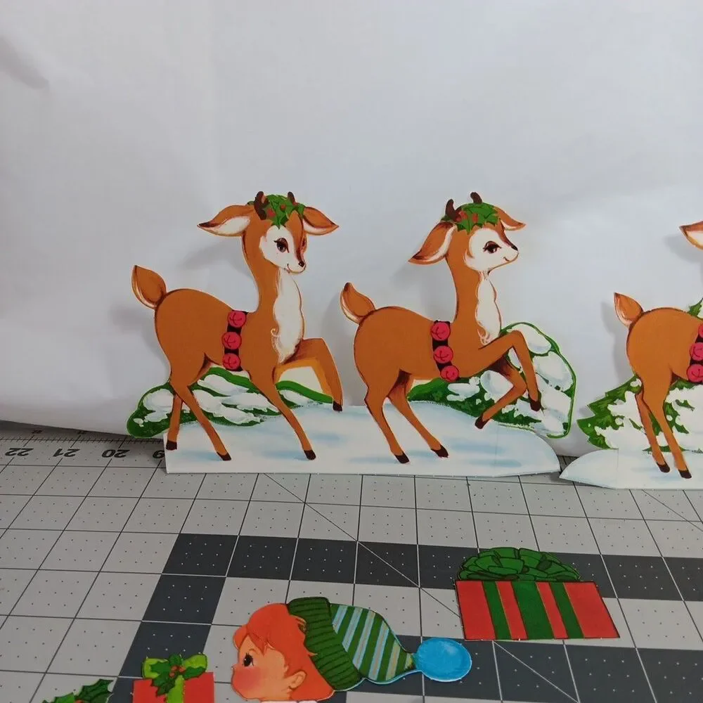 Hallmark Cutouts Christmas Santa Rudolph Reindeer Sleigh Lot Vintage Incomplete